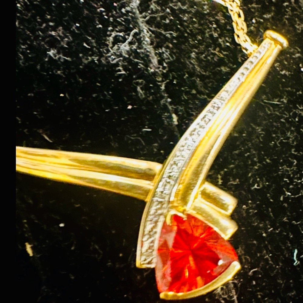 XL Solid Real 10K Gold Natural Diamond Radiant Orange Topaz Heavy Gold Necklace
